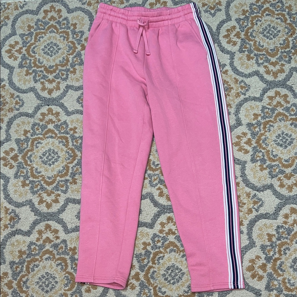 Aritzia TNA pink joggers with side stripes